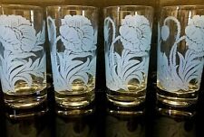 4 VTG Federal Glass Blue Poppy Floral 10 Oz  5 Inch Tumblers MINT CONDITION picture