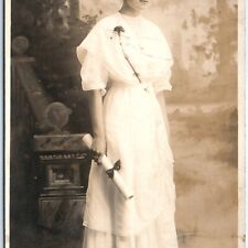ID'd c1910s Church Confirmation Cute Girl RPPC Real Photo PC Artie Reynolds A122 picture