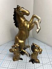 Gold Ceramic Horse 2 Foals with Chain Japan Vintage picture