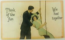 Vintage Think of The Fun We Had Together Man Pushing Woman on Swing 1911 picture