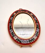 Vintage Small Glass Micro Mosaic Floral Mirror or Frame Brass Italy *Some Damage picture