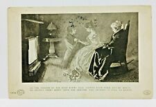 1904 Postcard Elderly Woman in Rocking Chair by Fireplace with Ghostly Figure of picture