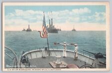 U. S. Sailor Wigwagging Battleship postcard Sailors Signaling 1920s/1930s USN picture