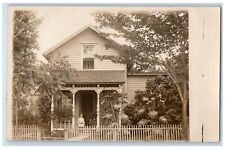 1909 Victorian House Garden Child Porch White Picket Fence RPPC Photo Postcard picture
