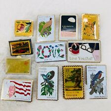 USPS Postage Stamp Enamel Lapel Pin Lot of 12 - Birds, Apollo 8, Girl Scouts picture