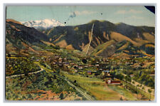 c1944 Postcard CO Manitou Springs Colorado Aerial View Incline Pikes Peak picture