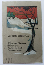 Antique 1918 A Merry Christmas Message Etching Winter Scene Snow Trees Postcard picture