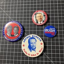 Lot of 4 Misc Pins And Buttons Clinton, Perot, Bush, and Archie Bunker :) picture
