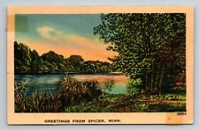 Scenic View Greetings From Spicer Minnesota Vintage Linen Unposted Postcard picture