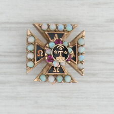 Alpha Tau Omega Cross Badge 10k Gold Lab Created Ruby Opal Fraternity Pin picture