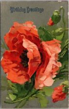 Vintage 1913 BIRTHDAY GREETINGS Postcard Orange Poppy Flowers / 1907 PA Cancel picture