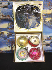 Vintage Box 4 West Germany Glass Christmas Ornaments 3 inch (176A) picture