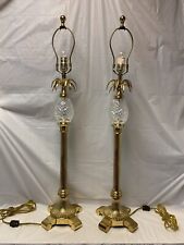 Awesome Pair Waterford Crystal Brass Pineapple Table Lamps No Shades picture