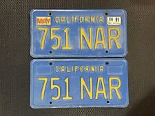 CALIFORNIA PAIR OF LICENSE PLATES BLUE 751 NAR MAY 1991 LICENSE PLATE TAG picture