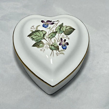 Vintage Spode Bone China Heart Shaped Trinket Box Violets England picture