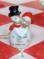 Vintage Hugging Mr & Mrs Snowman Mini Bell Ornament Porcelain Japan picture