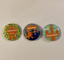Vintage Nickelodeon Button Pin Lot of 3 - 90s Robot Cactus Dinosaur Slime Logo picture