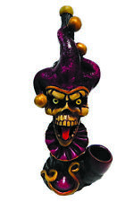 Evil Purple Jester Clown Handmade Tobacco Smoking Hand Pipe Tongue Creepy Skull picture