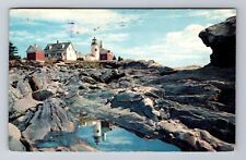Pemaquid Point ME-Maine, Pemaquid Light, Tide Pool, Antique Vintage Postcard picture
