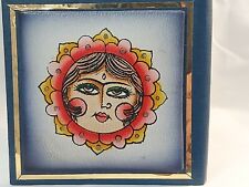 VINTAGE HAND PAINTED COMPACT MIRROR TEXTURED LEATHER COVER CHARM NEGAR NIB picture