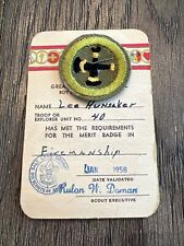 Vintage Boy Scout 1958 Firemanship Merit Badge Registration Card & Merit Badge picture