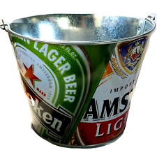 Heineken Amstel Light Beer Ice Bucket 5 Qt Galvanized 7 1/4