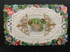 Victorian Valentine paper lace card Cupid butterflies In Sweet Remembrance picture