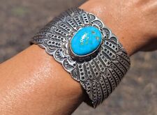 Rare Vintage Navajo Sterling Silver Turquoise Bracelet Signed Moses Jack NA sz 7 picture