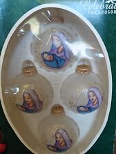Krebs Glass Christmas Ornaments Madonna & Child Ivory W/Gold Trim  Box Damage picture