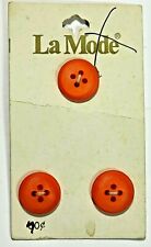 Vintage La Mode 3 count, 4 hole, 5/8 inch buttons on card Orange  unused picture