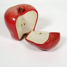 Vintage Apple Shape Salt And Pepper Shakers Ceramic Handpainted Glossy Art Deco picture