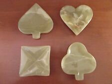 SOLID JADE ASHTRAY SET CARDS POKER BRIDGE GAMBLER DISHES Mineral Rock Jewel W@W picture