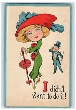 c1910's Boy Magician Tall Girl Dress With Big Hat Posted Antique Postcard picture