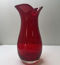 Beautiful Vintage Rubies & Roses Teleflora Gifts Red Heavy Glass Vase 9 1/2” picture
