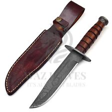 Ka-Bar USMC A+ Copy in Damascus Steel Combat Knife Wood Handle And LeatherSheath picture