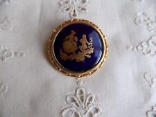 Vintage Limoges Castel France Courting Couple Cobalt Blue  Porcelain  Brooch picture