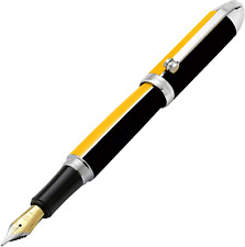 Xezo Visionary Fine Fountain Pen, Black & Yellow. Chrome Plated. Handmade, LE picture