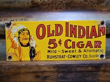 VINTAGE OLD INDIAN CIGAR PORCELAIN SIGN TOBACCO PIPE CIGARETTE SMOKE DISTRIBUTOR picture