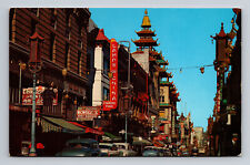 Chrome Street View Postcard Chinatown San Francisco Grant Avenue 1950s Cars picture