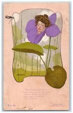 c1905 Valentine Flowers Woman Head Rotograph Posted Antique Postcard picture