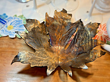 One of a kind DECORATIVE RUSTIC LEAF hand SHAPED METAL BOWL artist signed picture