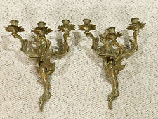 Vintage GLO-MAR ARTWORKS 3-ARM BRASS CANDLE WALL SCONCES picture