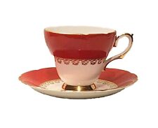 VINTAGE H & M SUTHERLAND BONE CHINA Red / White / Gold TEACUP & SAUCER picture