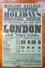 1874 Midland Railway Train Timetable Poster Whitsuntide Holidays picture