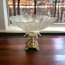 Vintage Glass bowl petistool acc cast co inc 4491 gold accents picture
