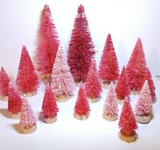 16pc ULTIMATE PINK & RED MIni Miniature Sisal Bottle Brush Xmas Trees Set Lot picture
