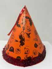 Vintage Halloween Party Hat Witch Bat Cat Card Stock w/ Fringe 1950s Japan picture