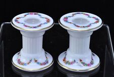 Hand Painted Caverswall 2 Inch Bone China Candle Holders Signed M. Grant picture