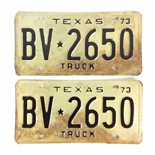 Vintage Texas Truck 1973 License Plate Pair BV 2650 Rusty Patina Man Cave Garage picture