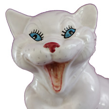 Vintage Whimsical Laughing Cat Statue Ceramic White Glazed Italy 9.5in Tall MCM picture